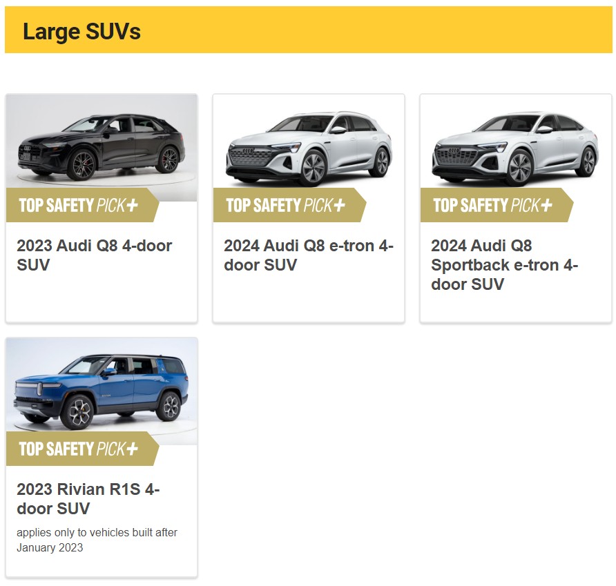 미국고속도로보험협회 선정 2023년 안전한 대형 SUV (출처 : IIHS)