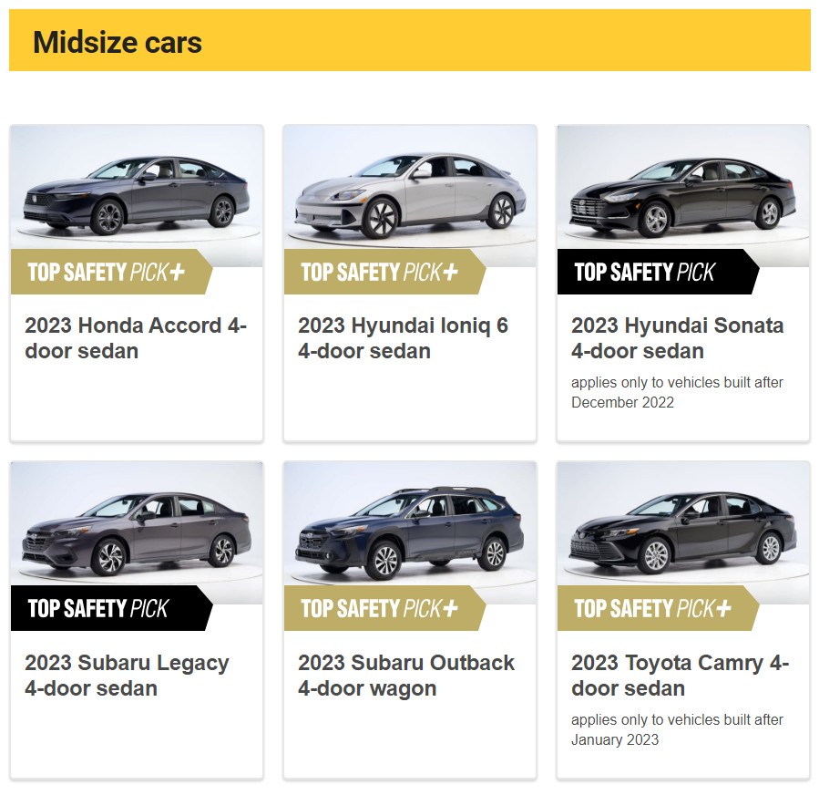 Midsize cars (출처 : IIHS)